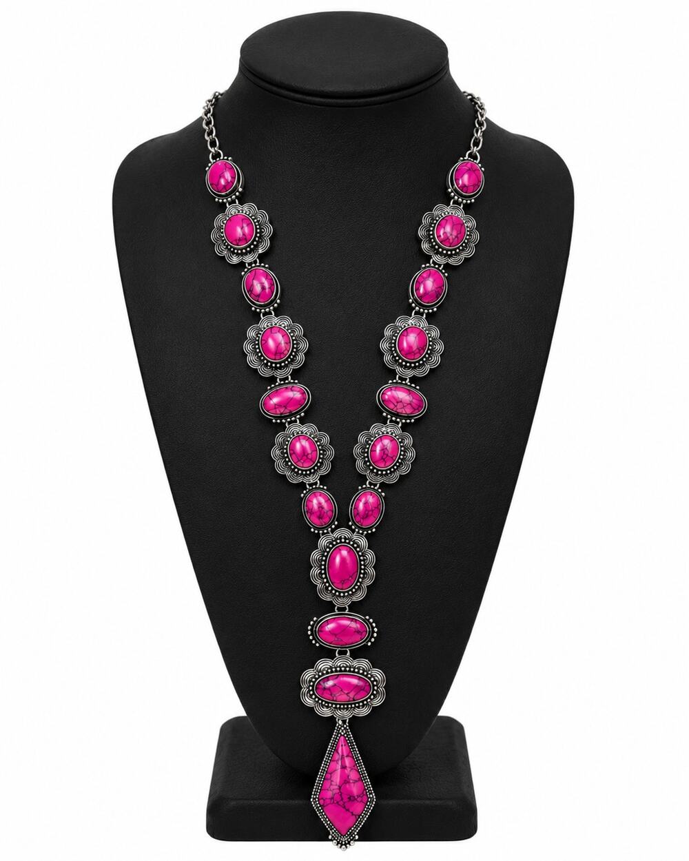Boho Western Statement Necklace in Silver and Pink